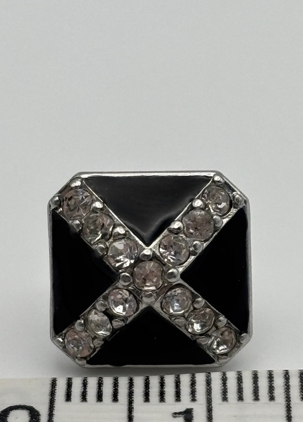 Vintage Monet Signed Black Enamel Rhinestone Stud Earrings
