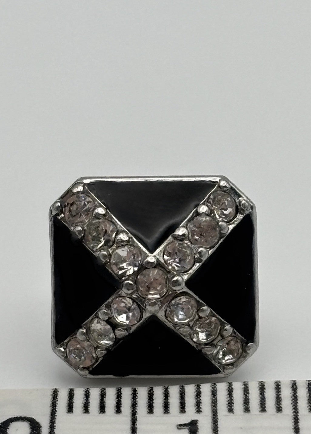Vintage Monet Signed Black Enamel Rhinestone Stud Earrings