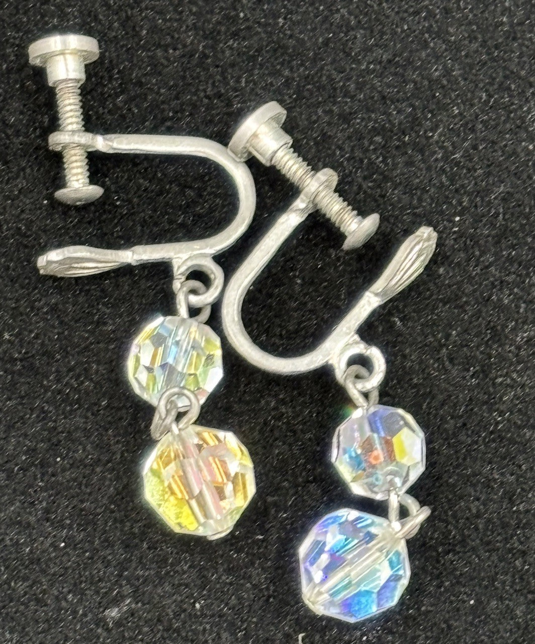Vintage 1950s Aurora Borealis Crystal Necklace & Earrings Set Tassel Drop
