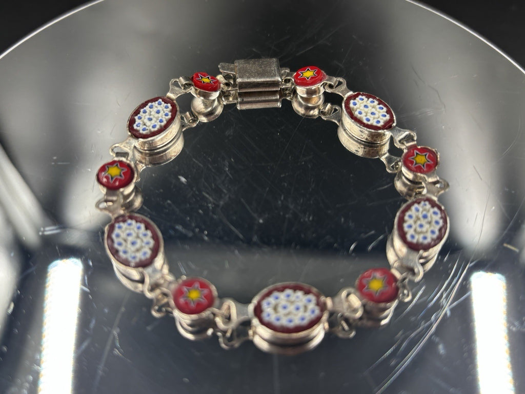 Vintage Italian Micro Mosaic Millefiori Link Bracelet Signed
