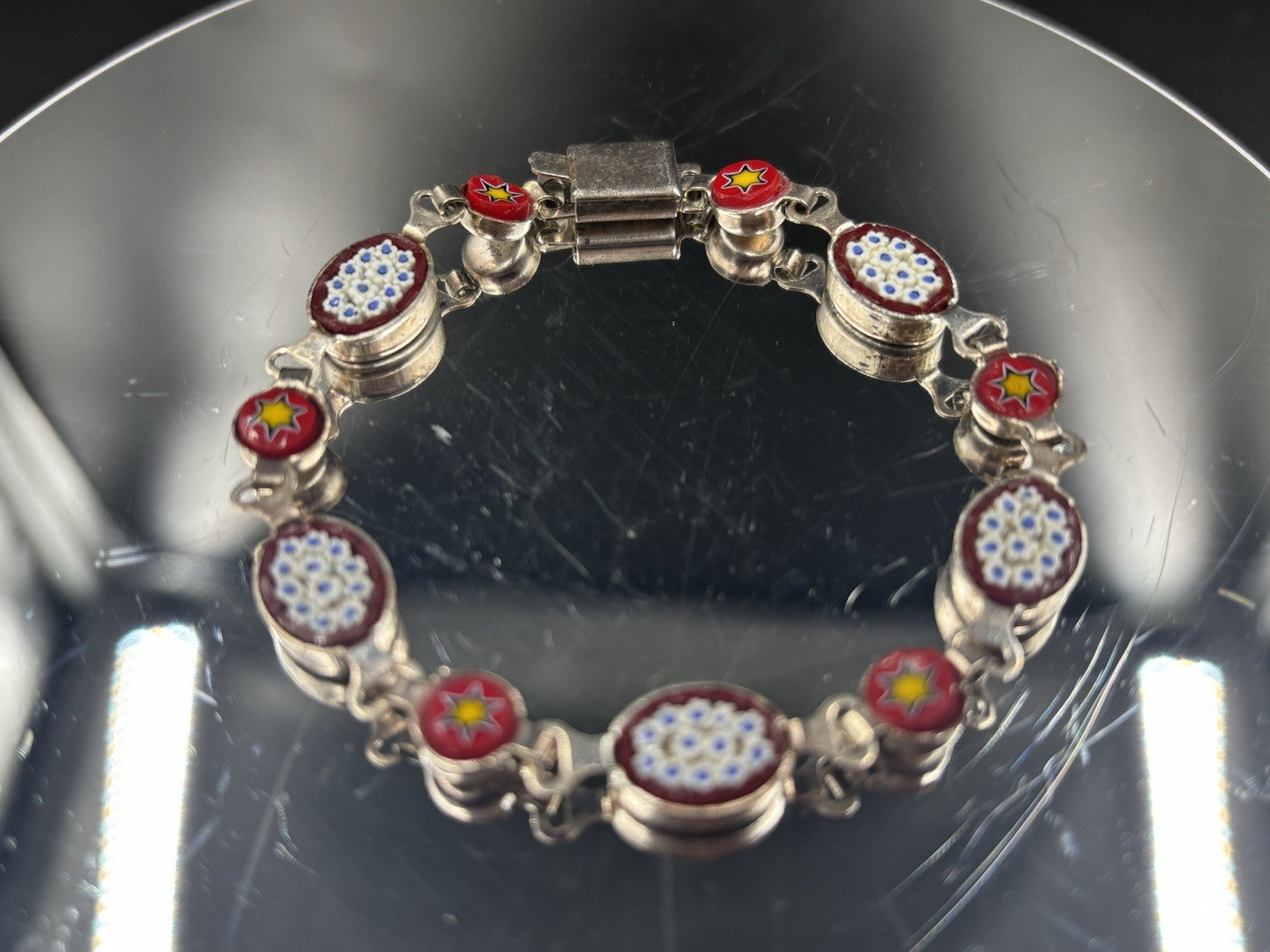Vintage Italian Micro Mosaic Millefiori Link Bracelet Signed