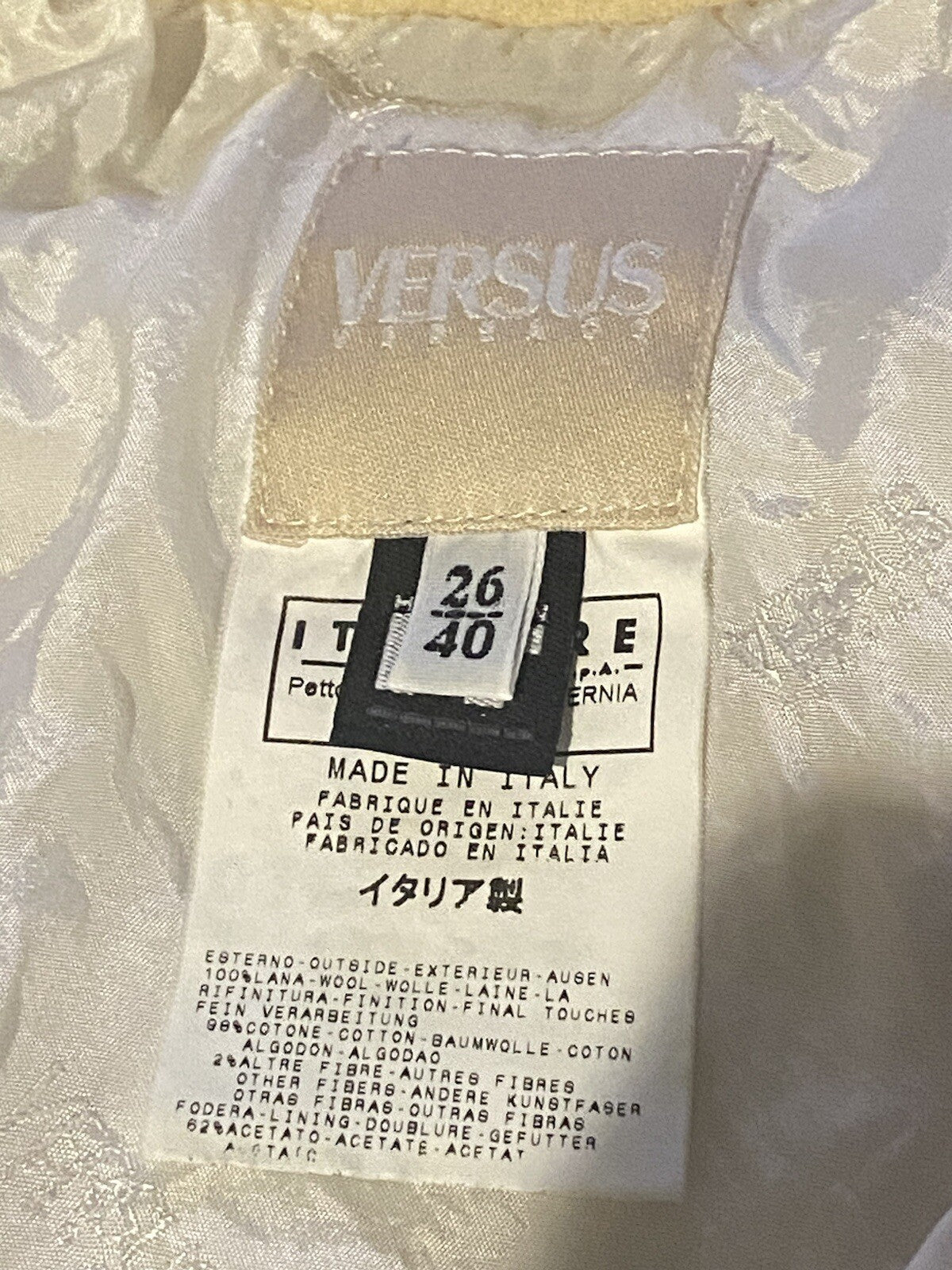 RARE Versus Versace Italian Wool Moto Jacket Ivory Asymmetric Zip Y2K Designer