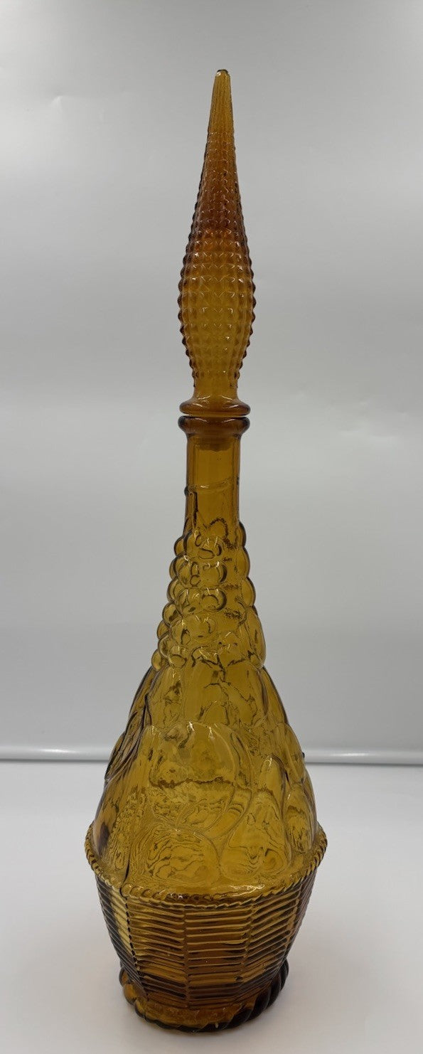 Vintage Empoli Amber Glass Decanter Tall Genie Stopper Large Statement Piece