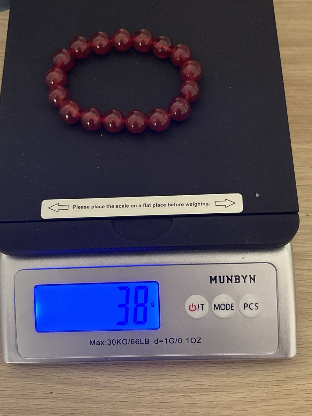 Natural Carnelian 11-12.2mm Bead Bracelet Orange Red Gemstone Elastic Vintage