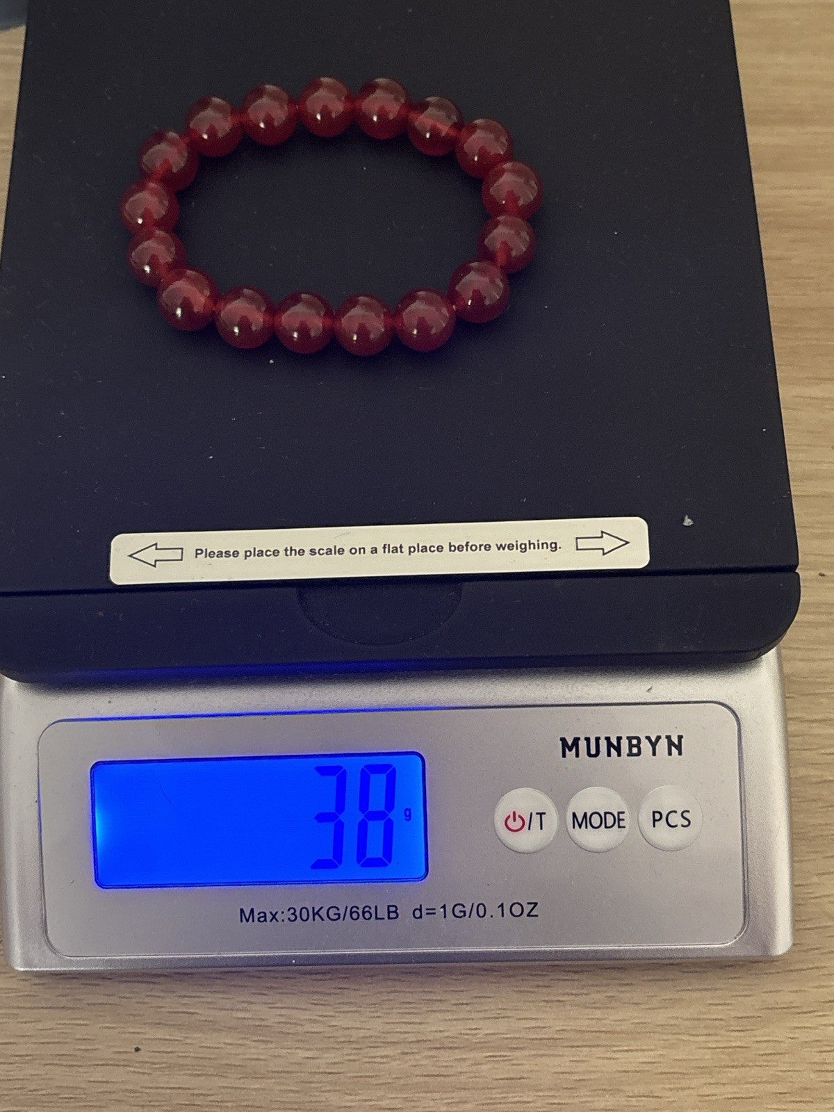 Natural Carnelian 11-12.2mm Bead Bracelet Orange Red Gemstone Elastic Vintage