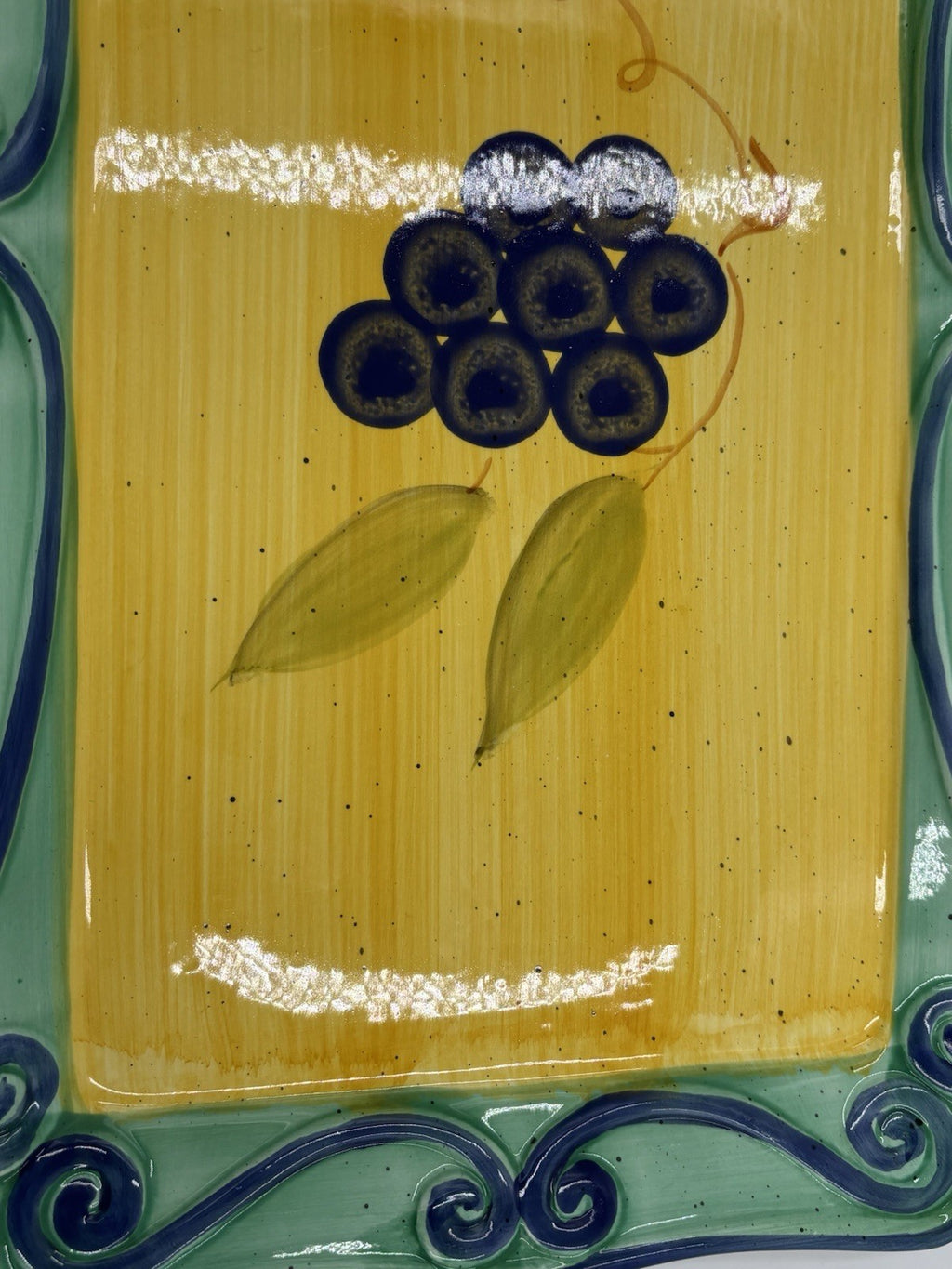 Hand Painted Ceramic Platter Grapes Scroll Border  40 cm Vintage