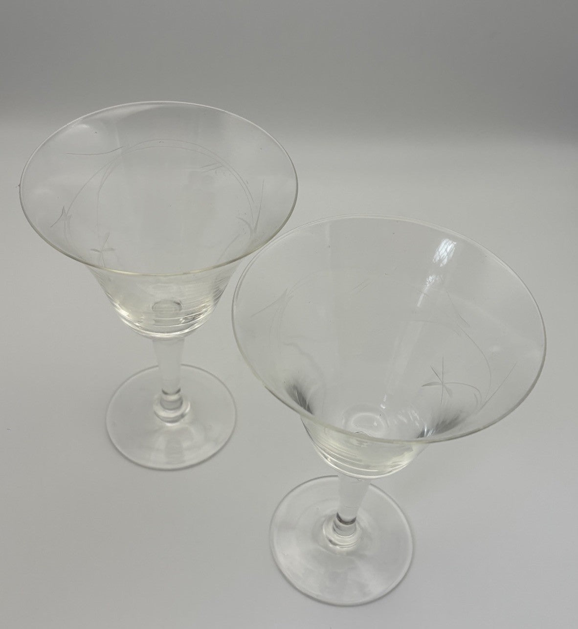 Vintage Etched Sherry Liqueur Glasses Set of 2 Grapes Starburst Design