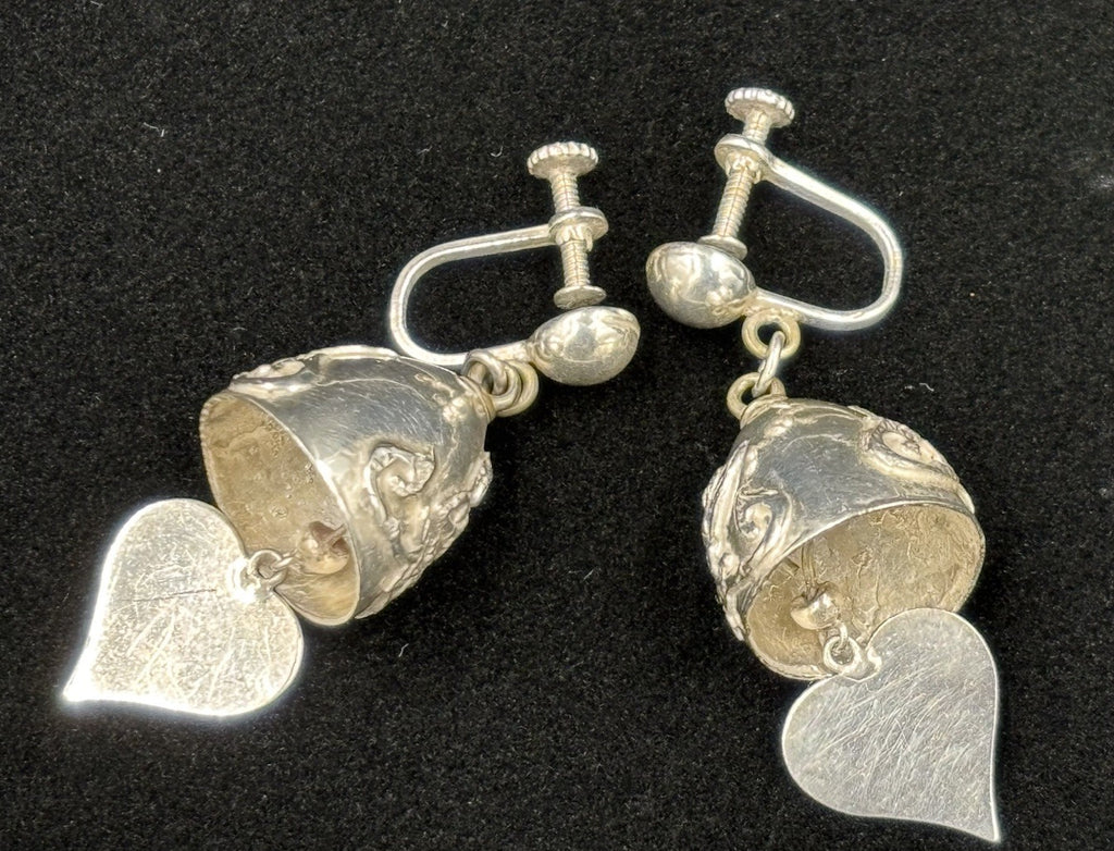 Vintage Thai Siam Sterling Silver Ganesha Dangle Screw Back Earrings