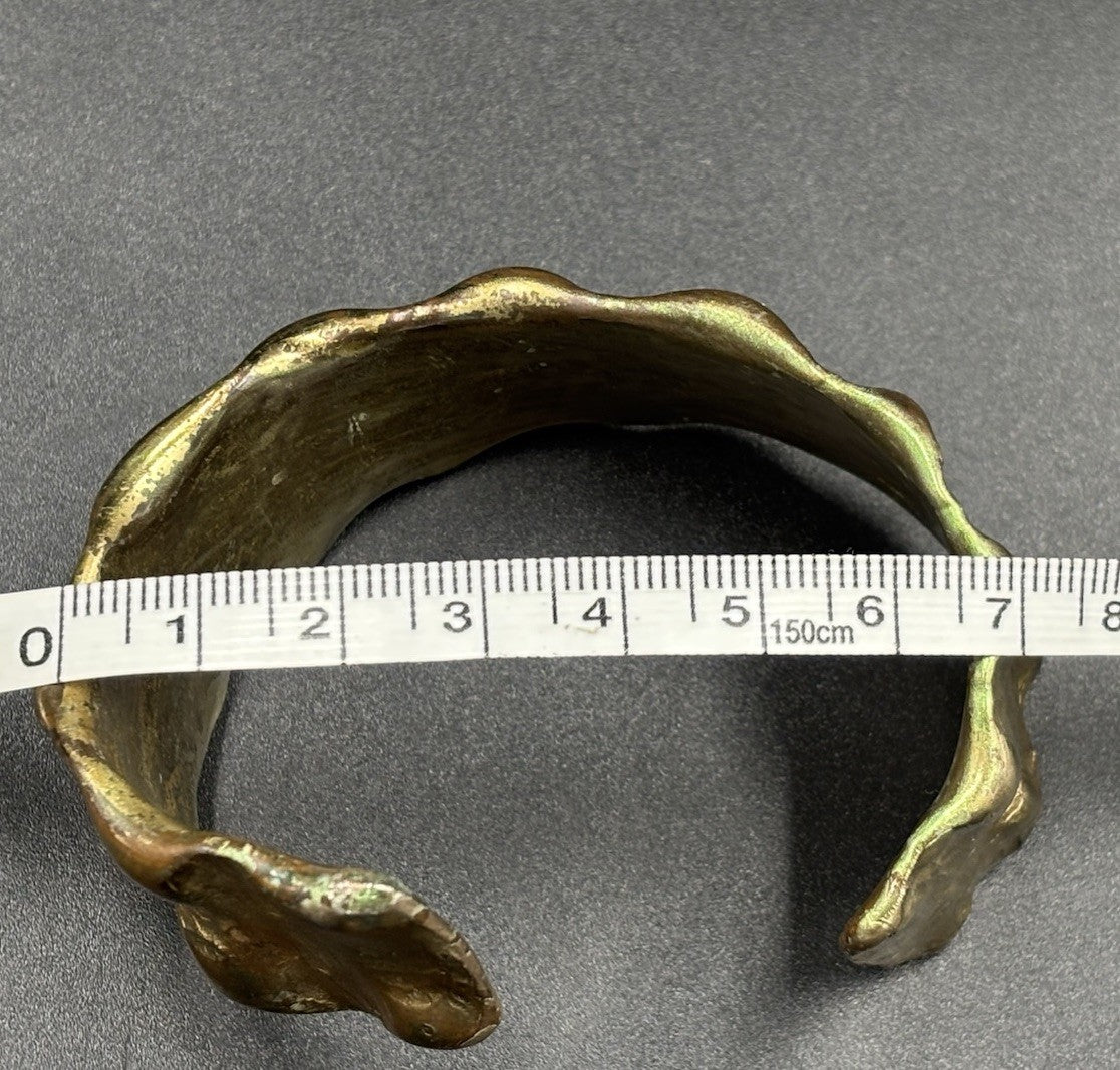Vintage Brutalist Bronze Cuff Bracelet Sculptural Modernist Studio Artisan