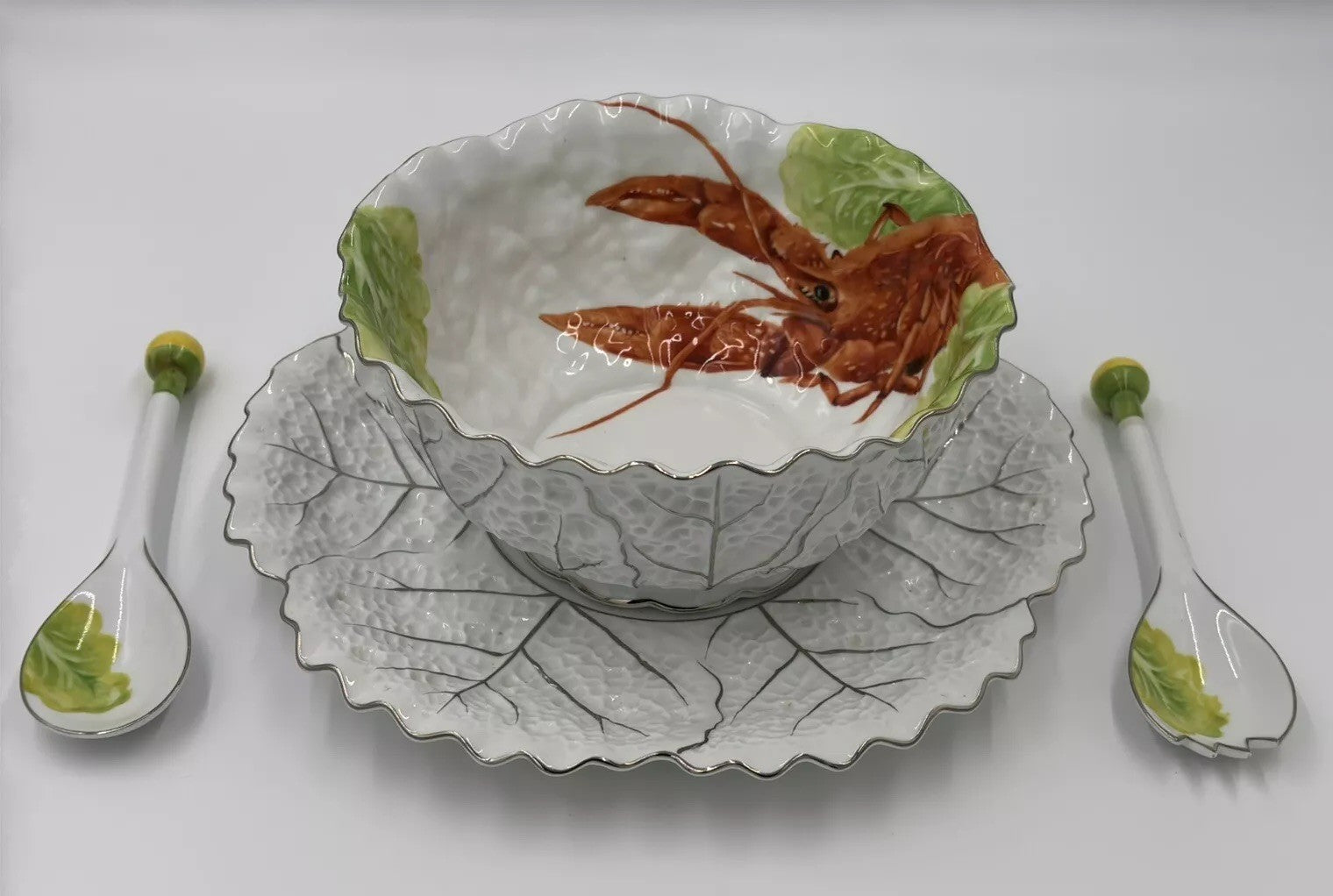 Rare Noritake Lobster Salad Bowl Set Vintage Japan Porcelain Serving Dish