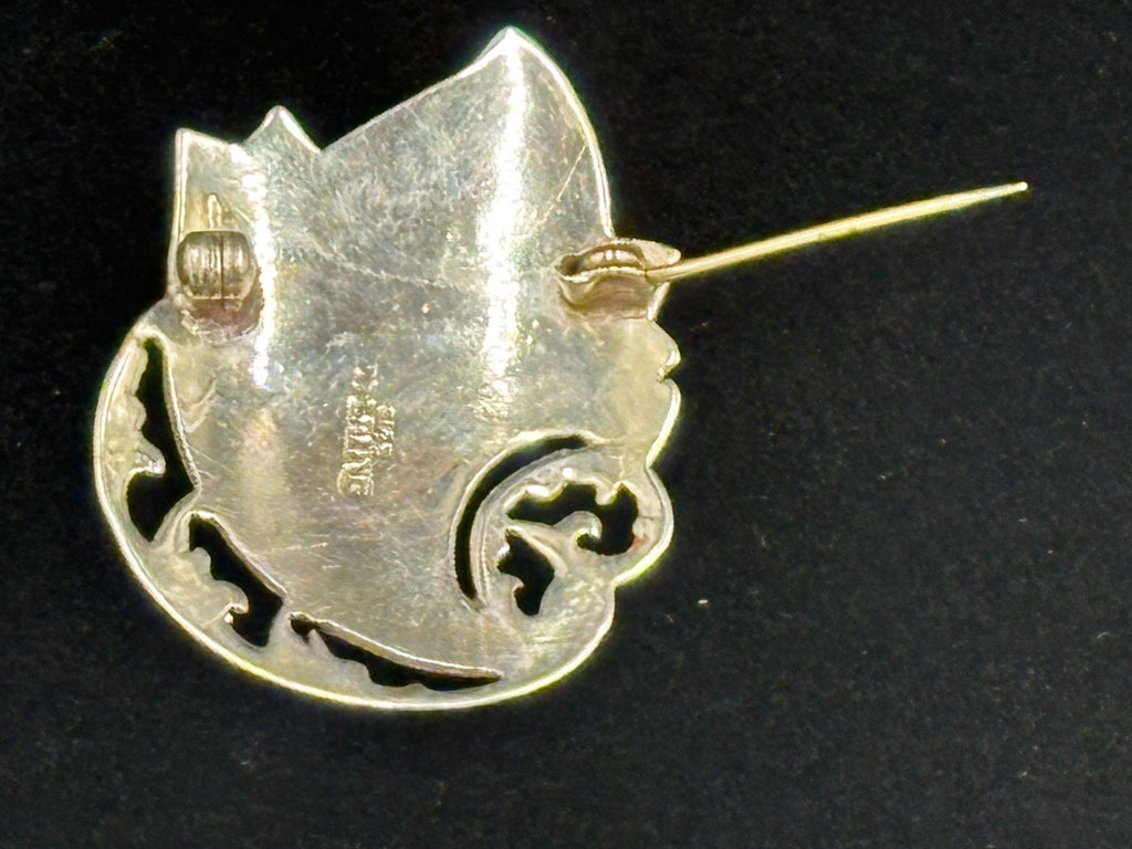 Antique Siam Sterling Silver Niello Thai Dancer Shield Brooch