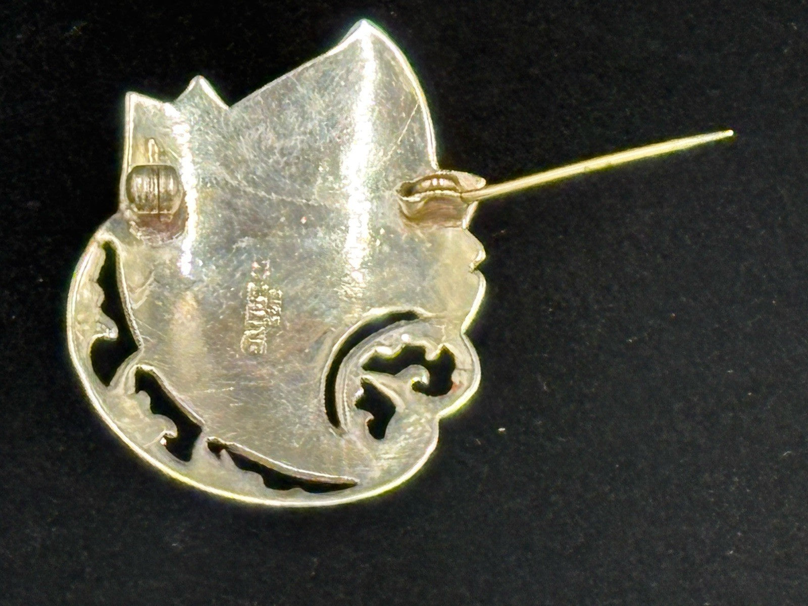 Antique Siam Sterling Silver Niello Thai Dancer Shield Brooch