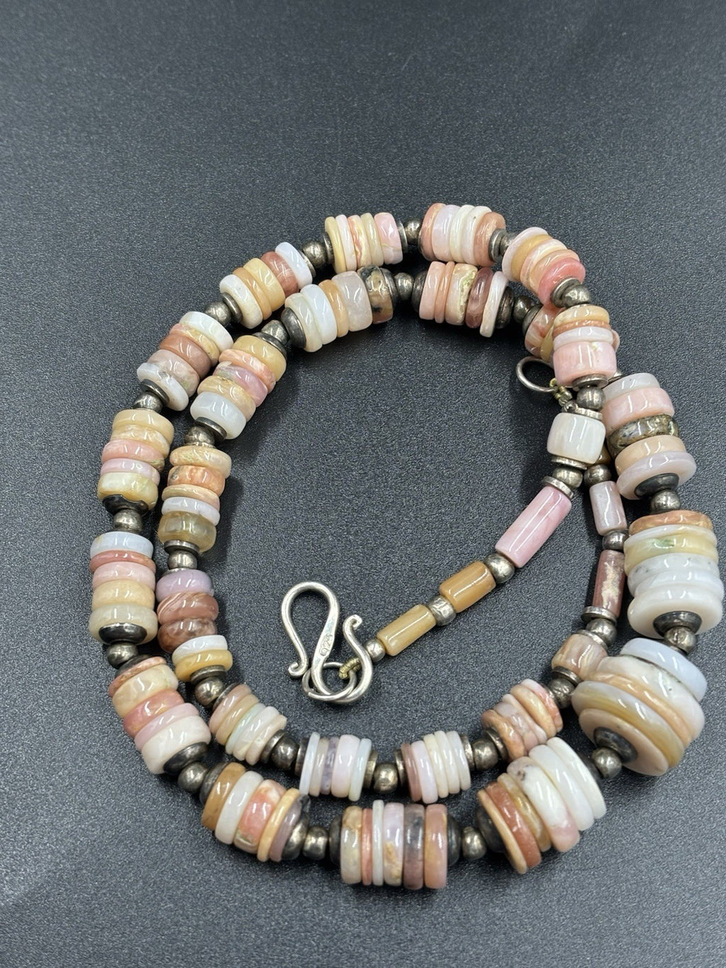 Vintage Sterling Silver Natural Conch Clam Shell Heishi Bead Necklace Boho