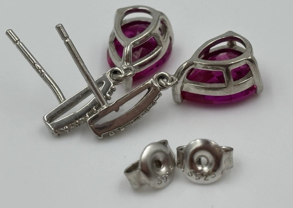 Pink Sapphire Earrings Sterling Silver Pear Cut Drop Dangle Fine Jewelry