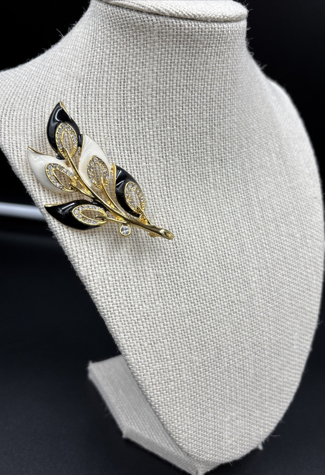 Vintage Enamel Classic Black & White Rhinestone’s Brooch 1990’s