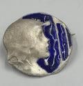Antique Art Nouveau 800 Silver & Blue Enamel Portrait Brooch – Signed Maker