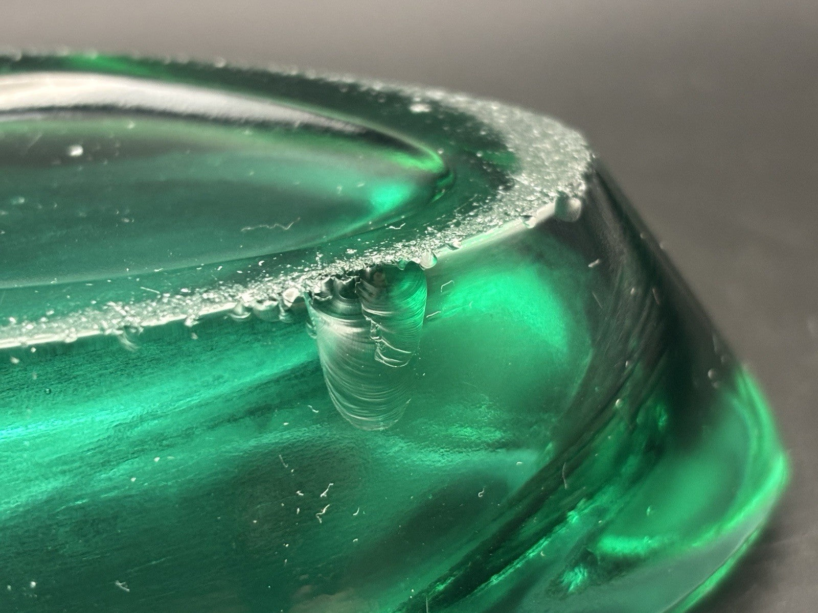 Vintage Emerald Green Art Glass Ashtray Dish Mid Century Modern Heavy
