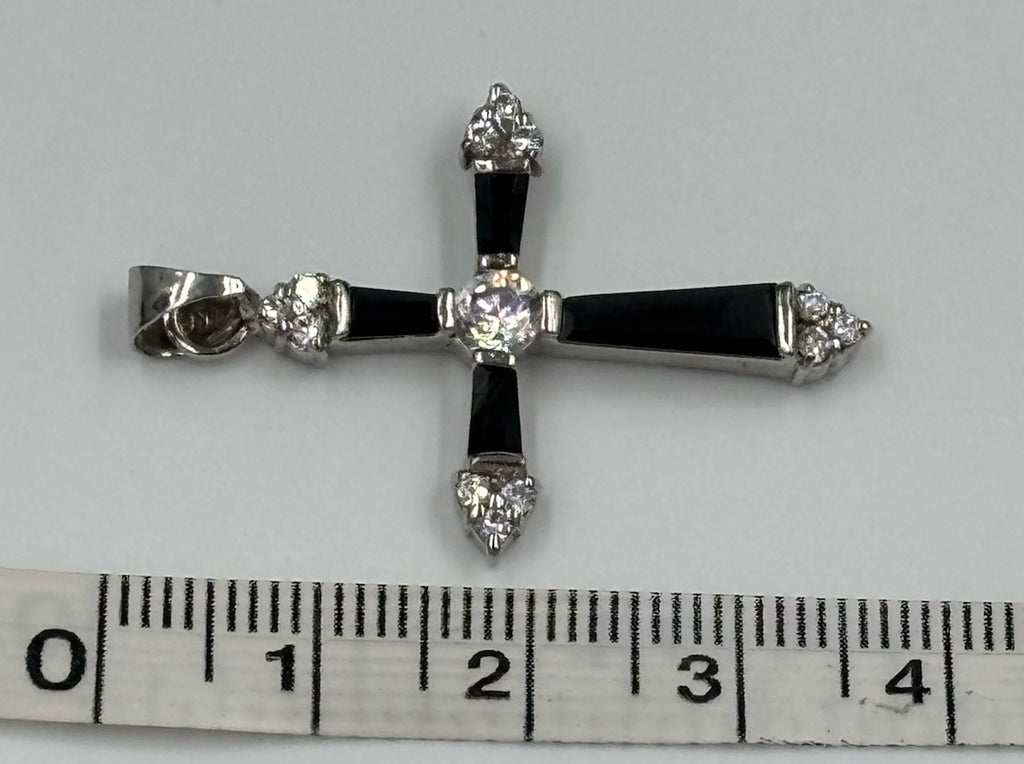 Luxury Vintage 18KGP Cross Pendant Black Baguette Crystals CZ Stones