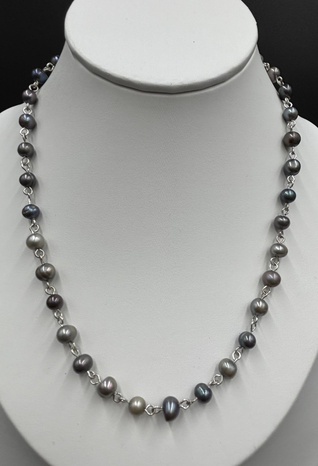 Genuine Freshwater Pearl Necklace Multi Grey Hand Linked 43cm Cultured Pearls