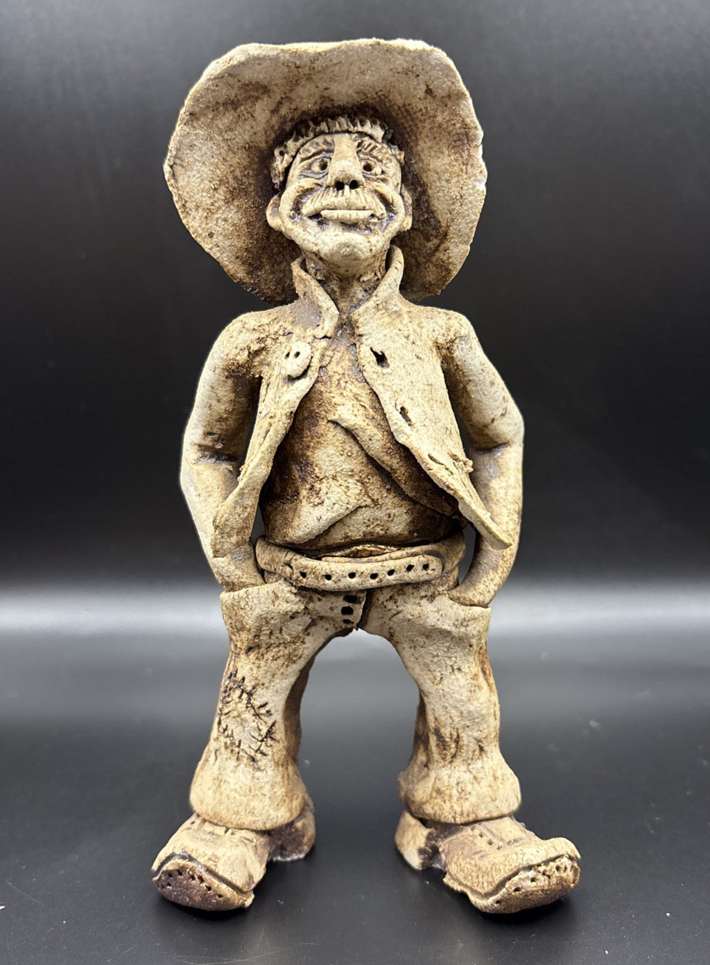 Vintage Studio Pottery Cowboy Figure Folk Art Sculpture Handmade Style