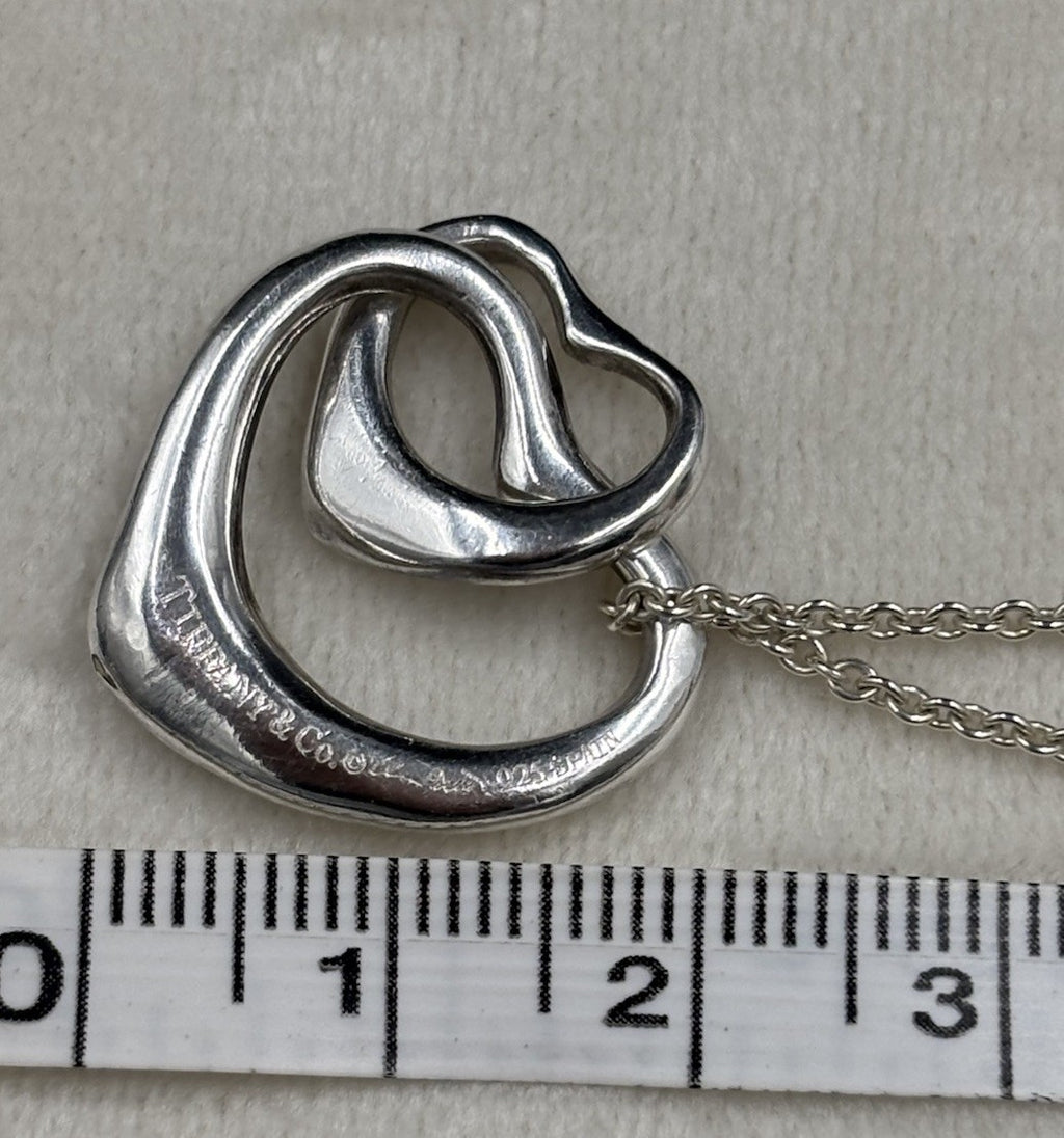 Tiffany Elsa Peretti Sterling Silver Large Double Open Heart Pendant Necklace