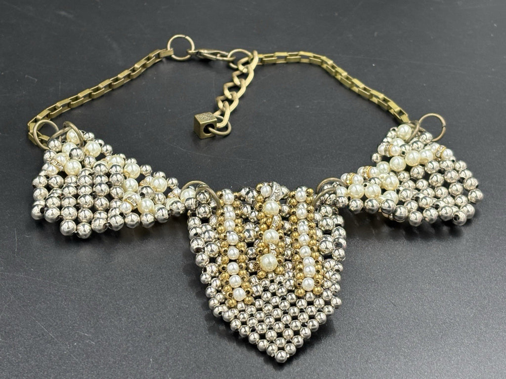 Anthropologie Pam Hiran Pearl Bib Necklace Vintage Collar Statement Beaded