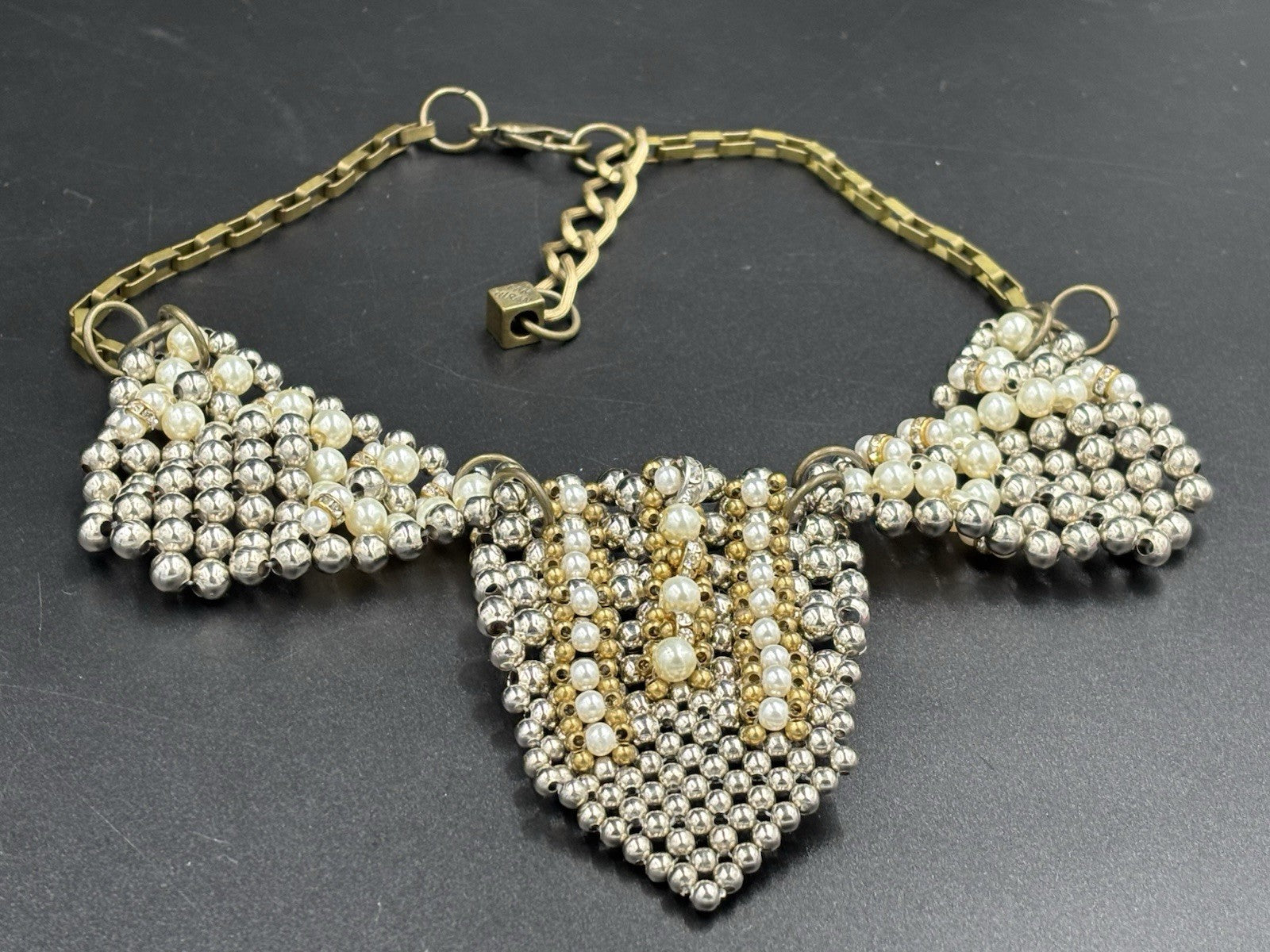 Anthropologie Pam Hiran Pearl Bib Necklace Vintage Collar Statement Beaded