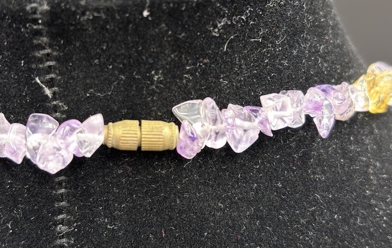 Vintage 1960s Gemstone Chip Necklace Amethyst Peridot Quartz 40cm Jewelry