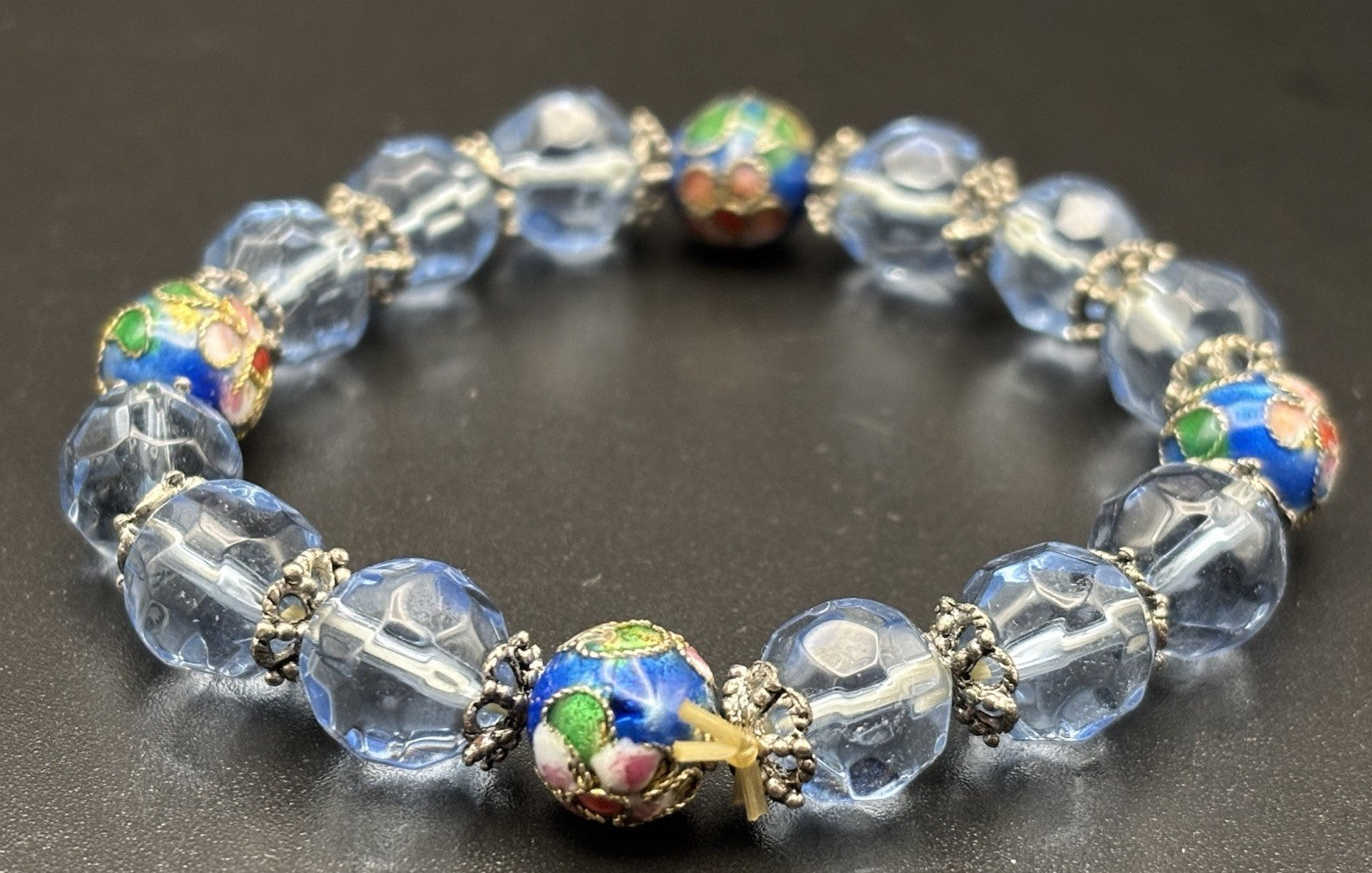 Vintage Blue Glass Bead Necklace Cloisonne Bracelet Set Faceted Czech Style