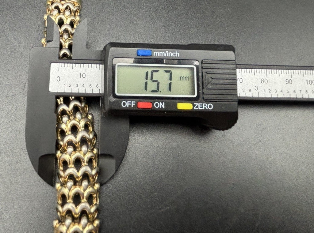 Vintage Oscar de la Renta Wide Bracelet Gold Tone Chain Link Couture 19cm