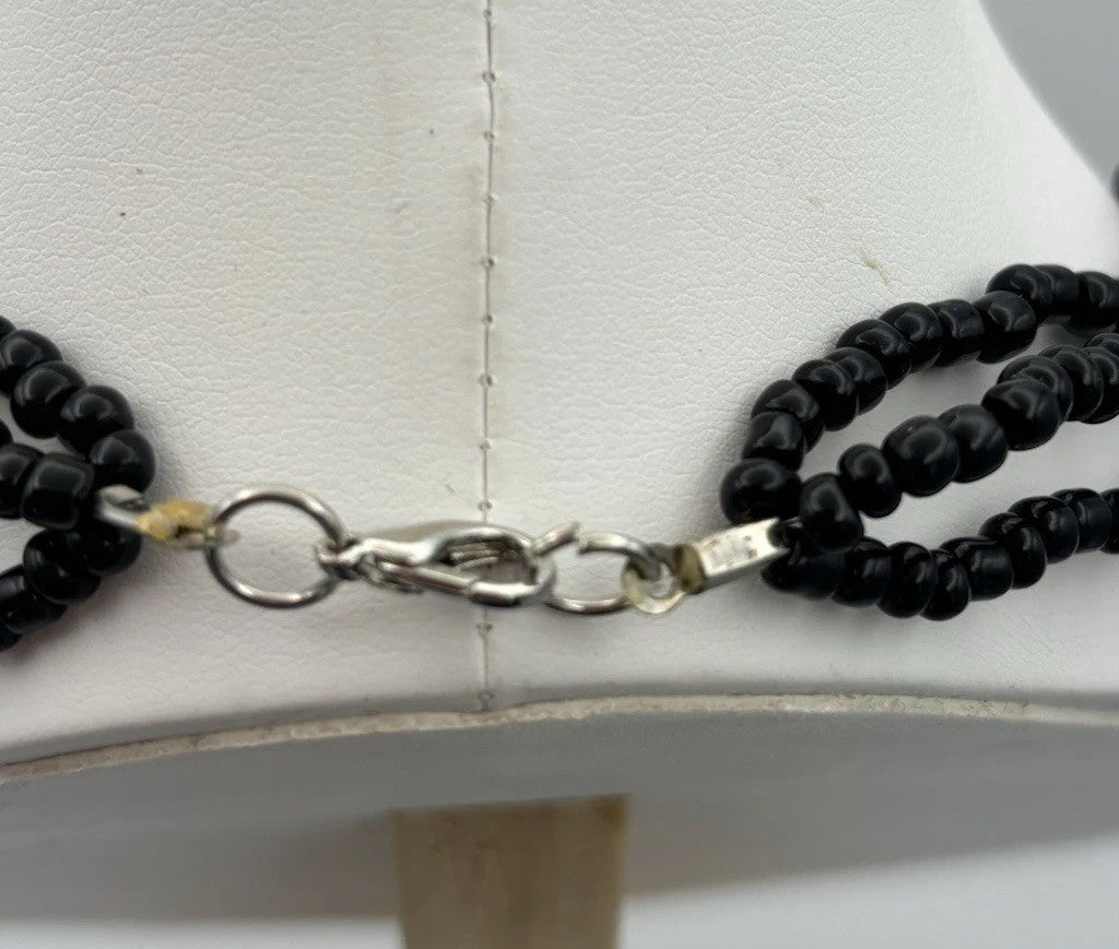 Tribal Skull Crossbones Shell Pendant Necklace Beaded Gothic Boho Statement