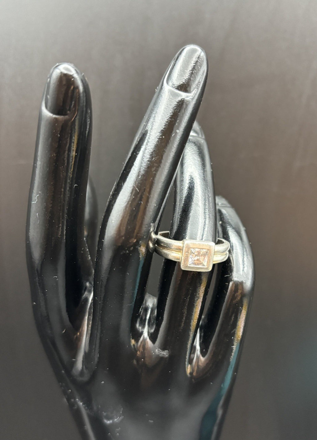 Vintage Sterling Silver Princess Cut CZ Modernist Ring Size 8 925