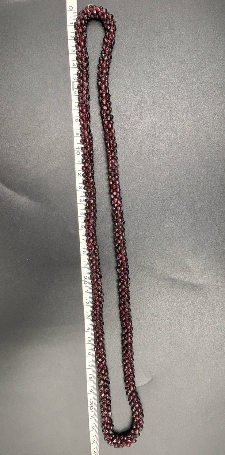 Vintage Woven Natural Garnet Necklace 81g Deep Red Chip Bead Long Strand