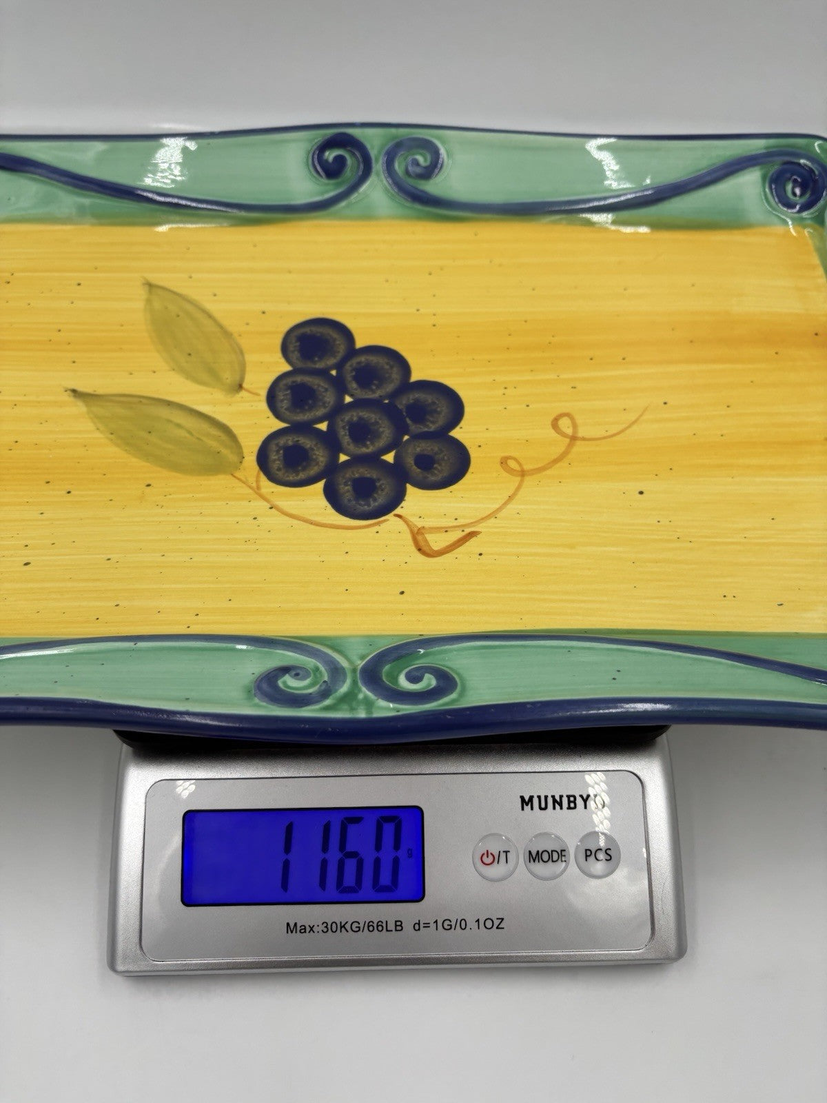 Hand Painted Ceramic Platter Grapes Scroll Border  40 cm Vintage