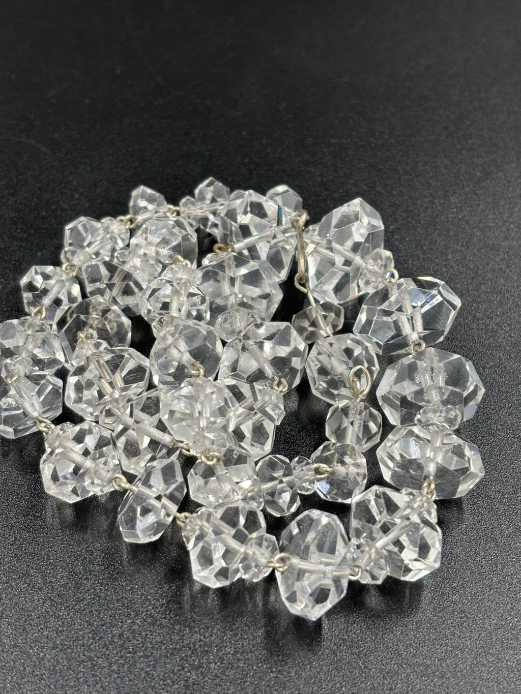 Antique Rock Crystal Quartz Necklace Faceted Beads & Sterling Silver Art Deco