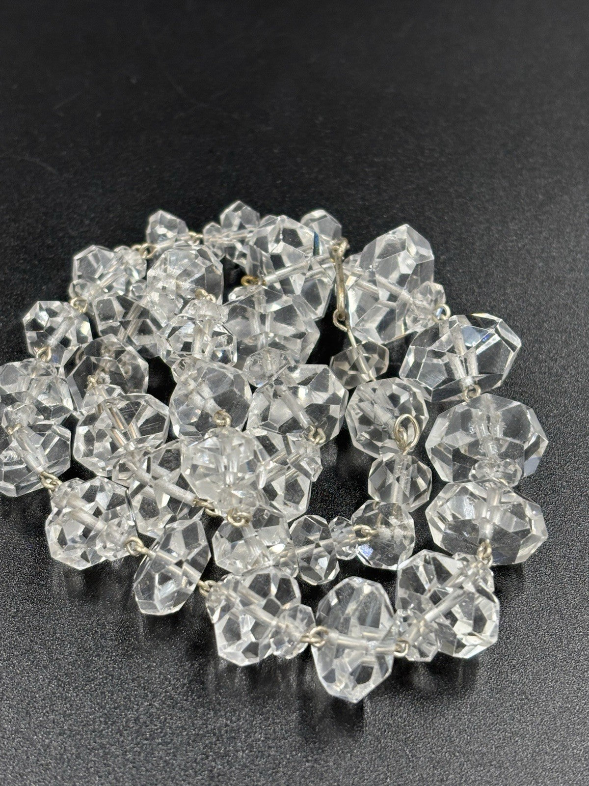 Antique Rock Crystal Quartz Necklace Faceted Beads & Sterling Silver Art Deco
