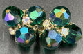 Vintage Vogue Karu Arke Emerald Green AB Crystal Cluster Clip-On Earrings Signed