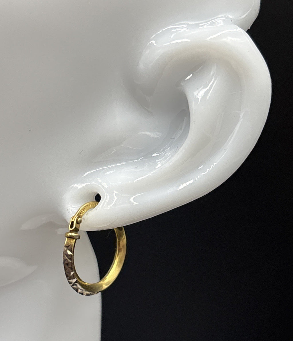 Vintage 9K Gold Filled on Sterling Silver Hoop Earrings Diamond Cut Pattern