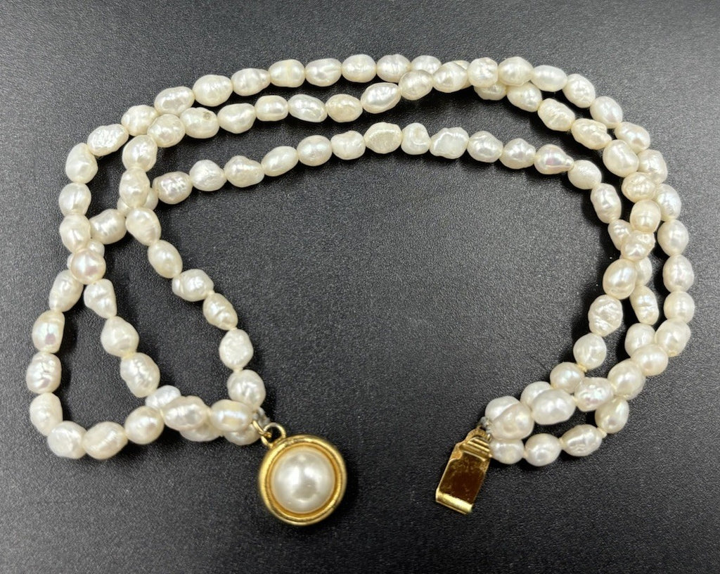 Vintage Cultured Pearl 3 Strand Necklace Bracelet Set 42cm 20cm Gold Clasp