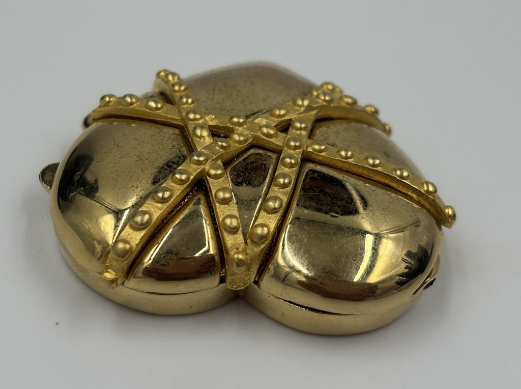 Vintage Estée Lauder Heart Solid Perfume Compact Gold Tone Signed