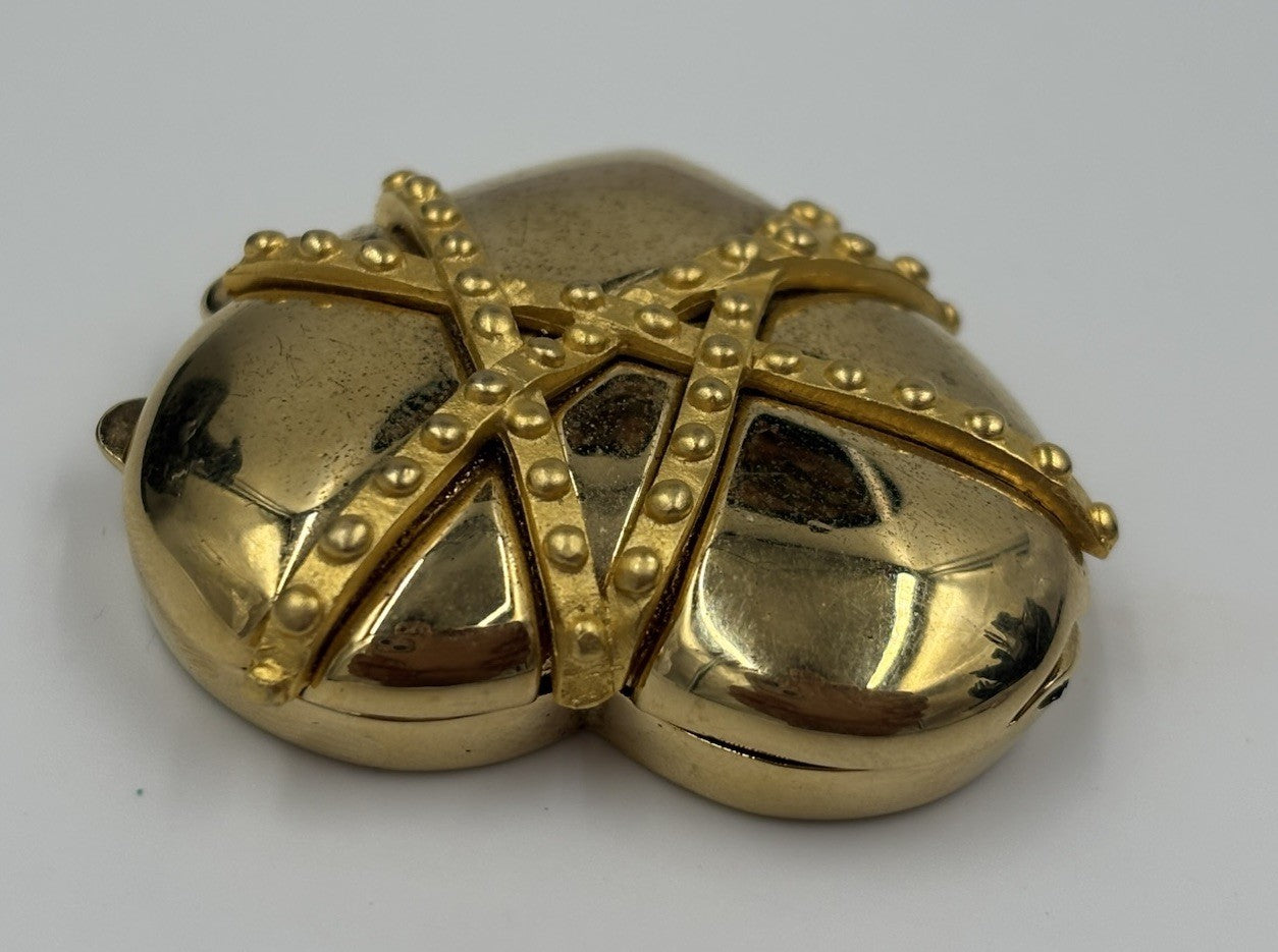 Vintage Estée Lauder Heart Solid Perfume Compact Gold Tone Signed