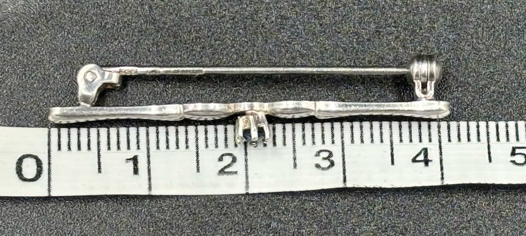 German Antique 925 Silver Bar Brooch AD Signed Blue Sapphire
