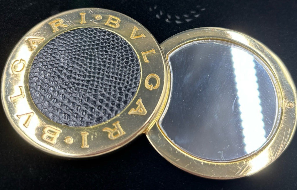 BVLGARI Round Slide Mirror Gold Tone 1 Piece Set.