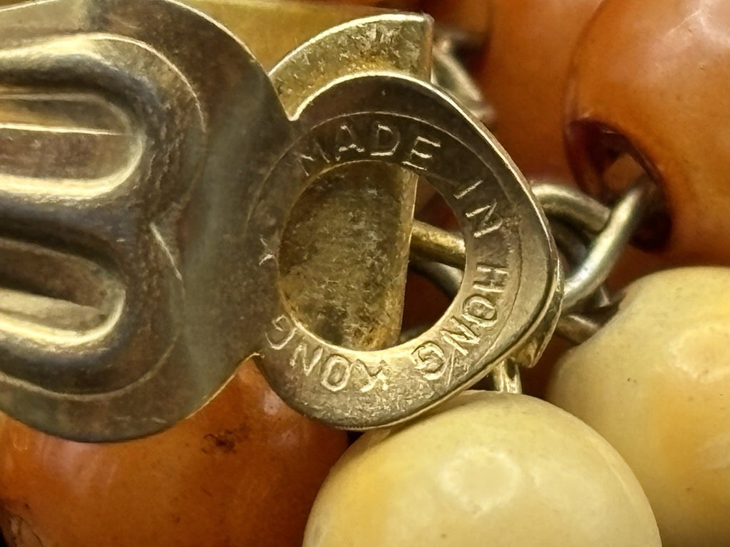 Vintage Hong Kong Orange Cream Glass Bead Cluster Clip Earrings