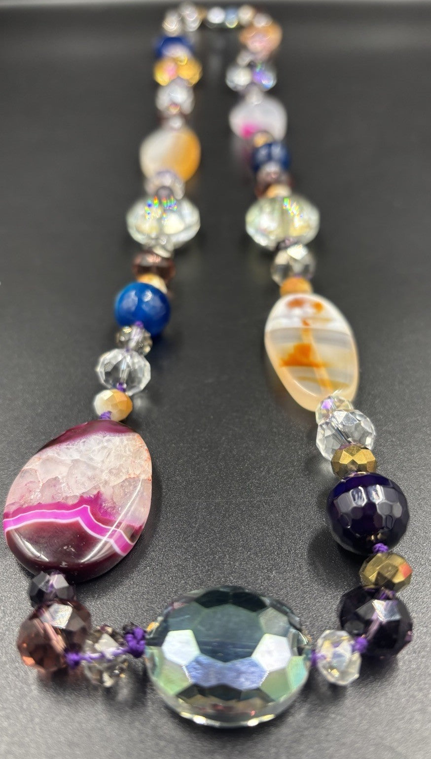Vintage Multi-Colour Agate Crystal Glass Bead Necklace 46cm – Bohemian Jewelry