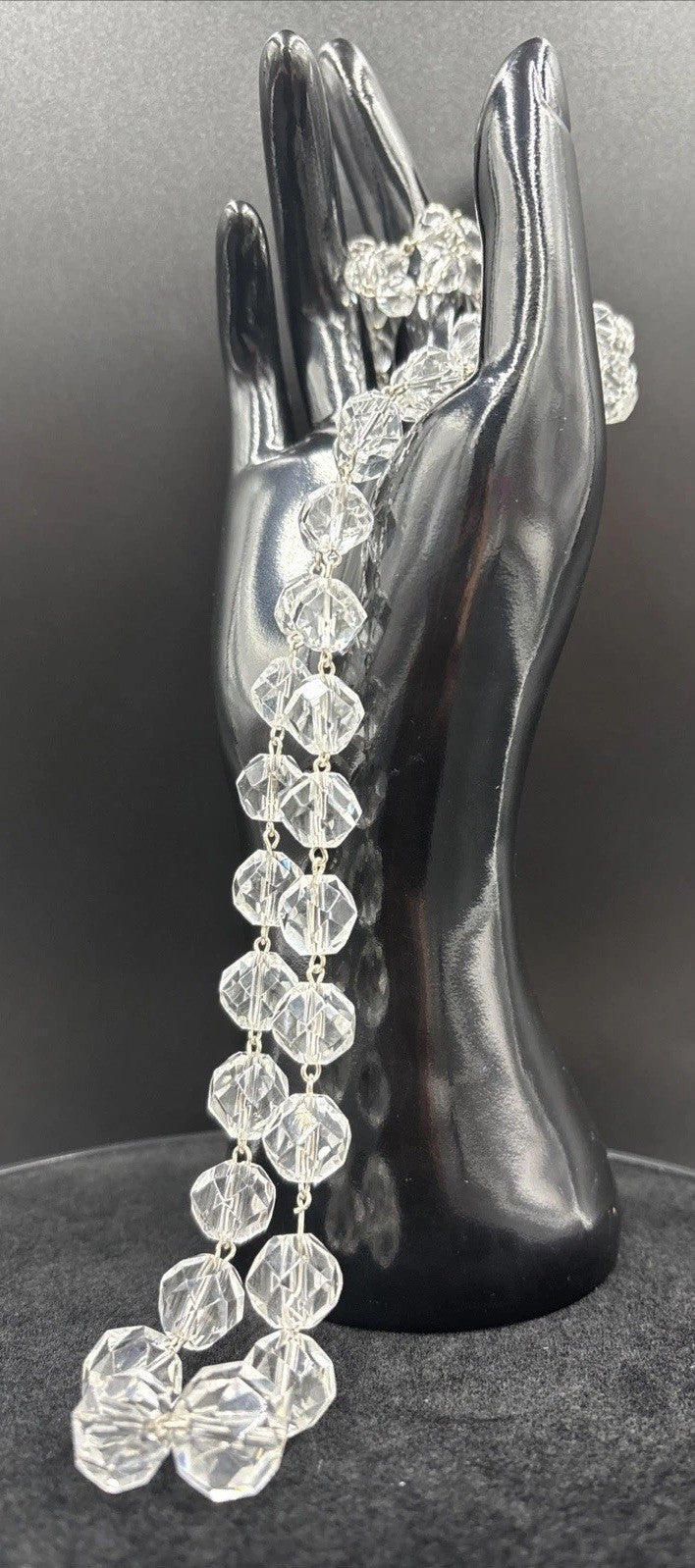 Vintage Czech Crystal Necklace Sterling Silver Octagon Faceted Cut Beads