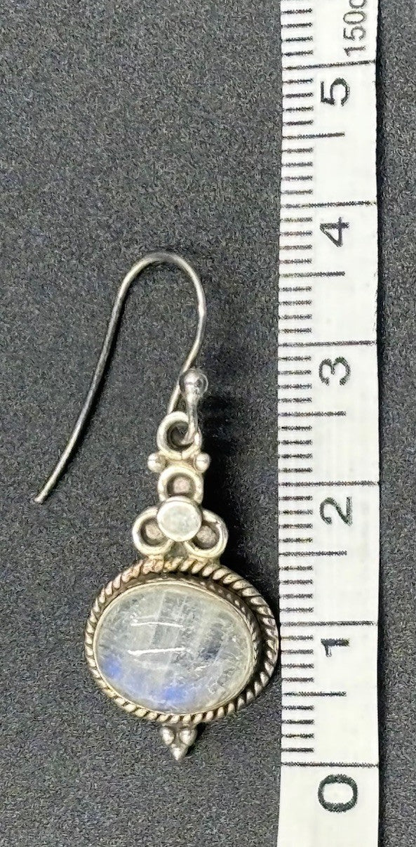 Vintage Sterling Silver Moonstone Earrings Boho Gypsy Artisan 925 Drop Dangle