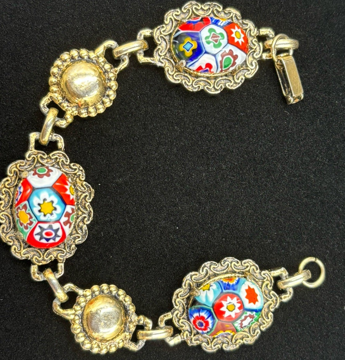 Vintage Murano Millefiori Glass Bracelet Set w/ Matching Ring Italian Mosaic