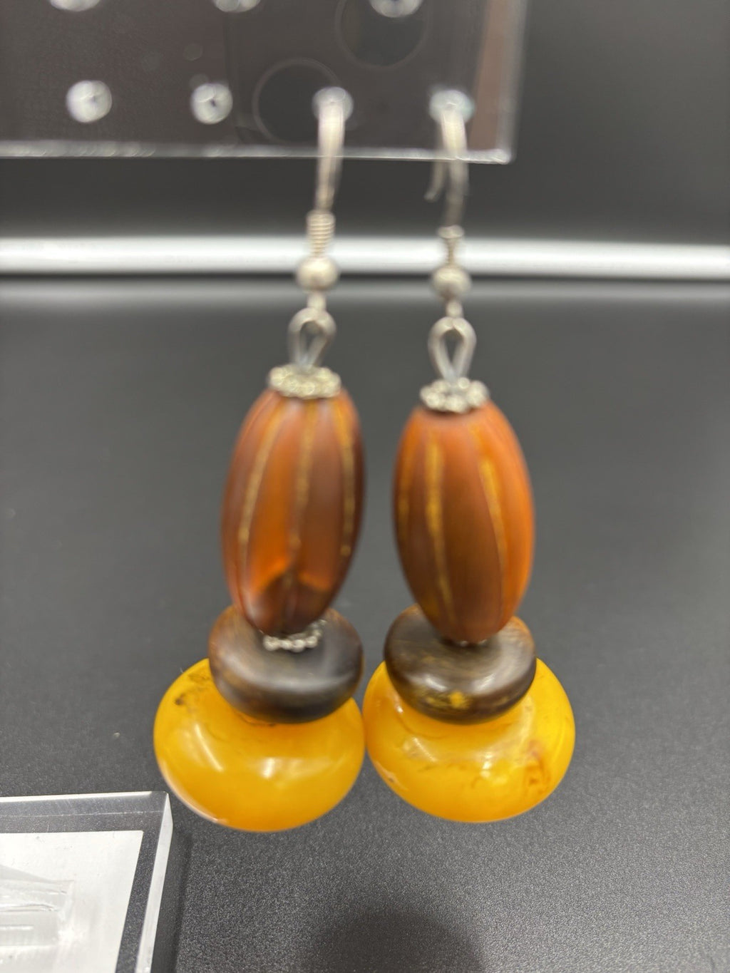 Vintage Casein Egg Yolk Earrings Chunky Marbled Butterscotch Tribal Boho Dangle