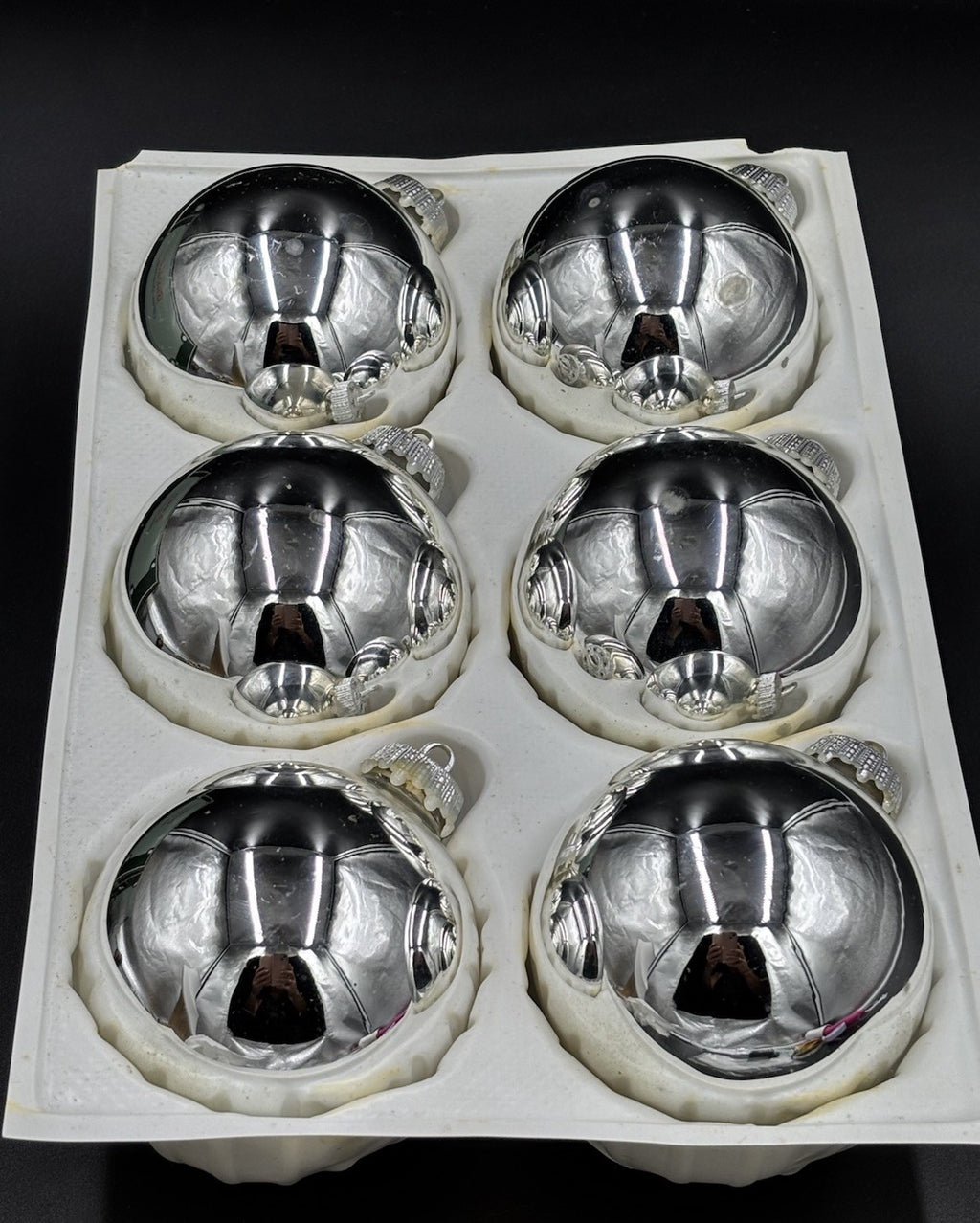 Vintage Tradition Genuine Silver Glass Christmas Baubles Set of 6 West Germany